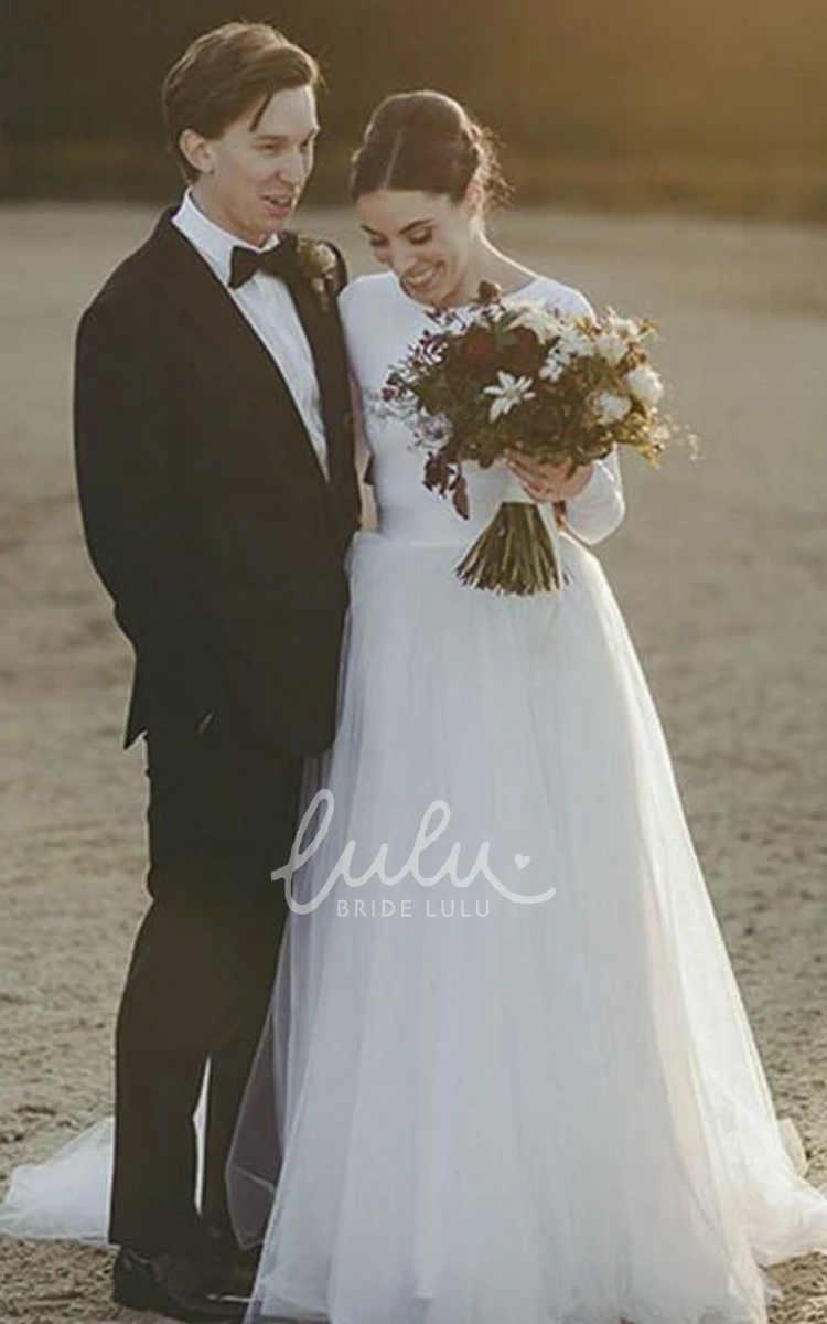 Modest Long Sleeve Bridal Gown with Fitted Jersey and Tulle