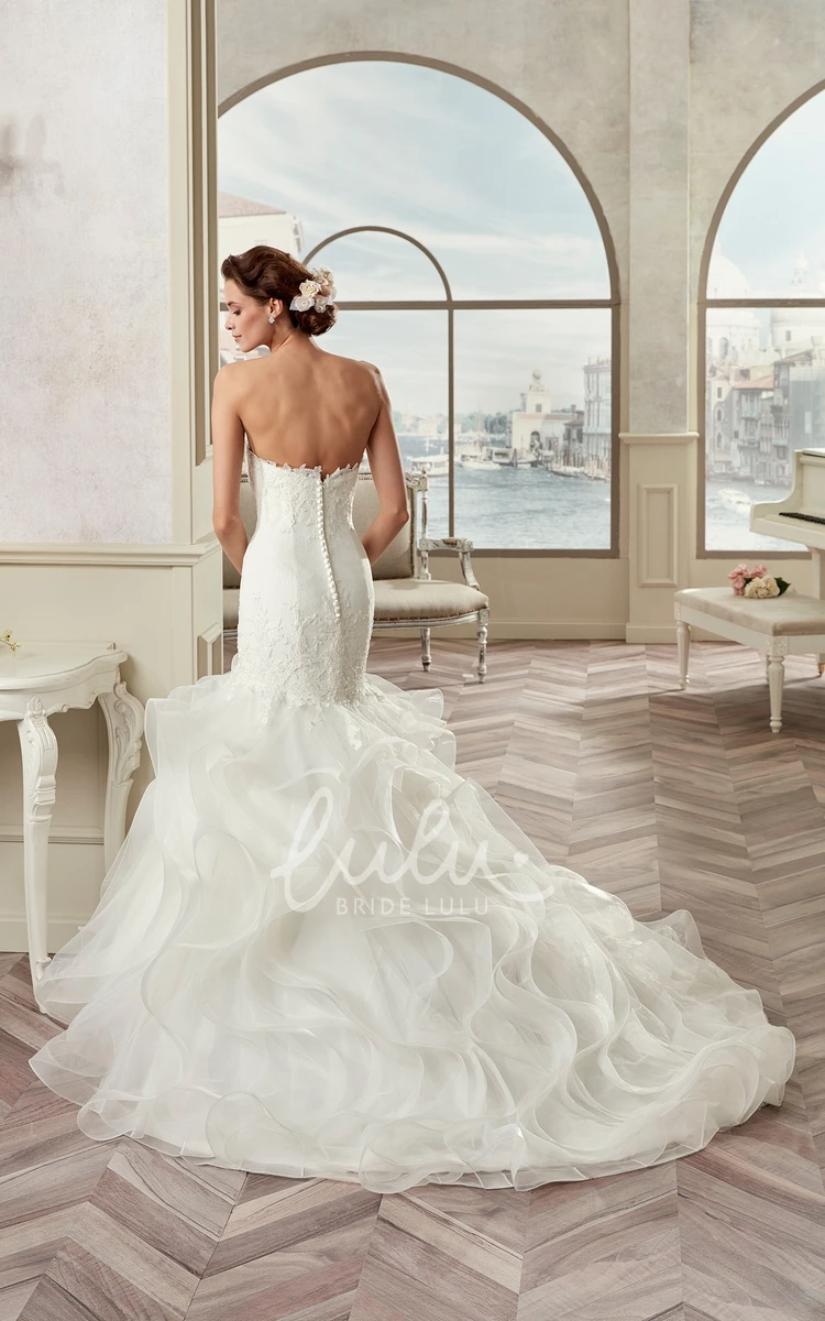 Mermaid Sweetheart Sheath Wedding Dress with Cascading Ruffles and Open Back