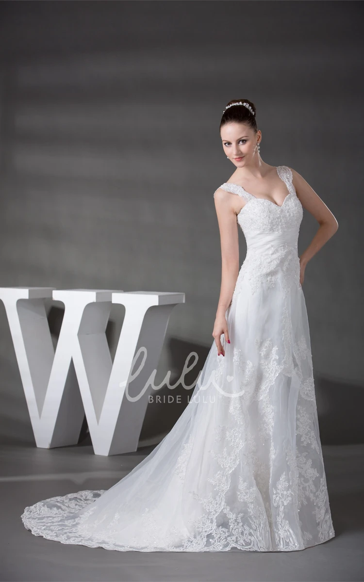 Lace A-Line Wedding Gown with Ruching and Beading Strapped Sleeveless