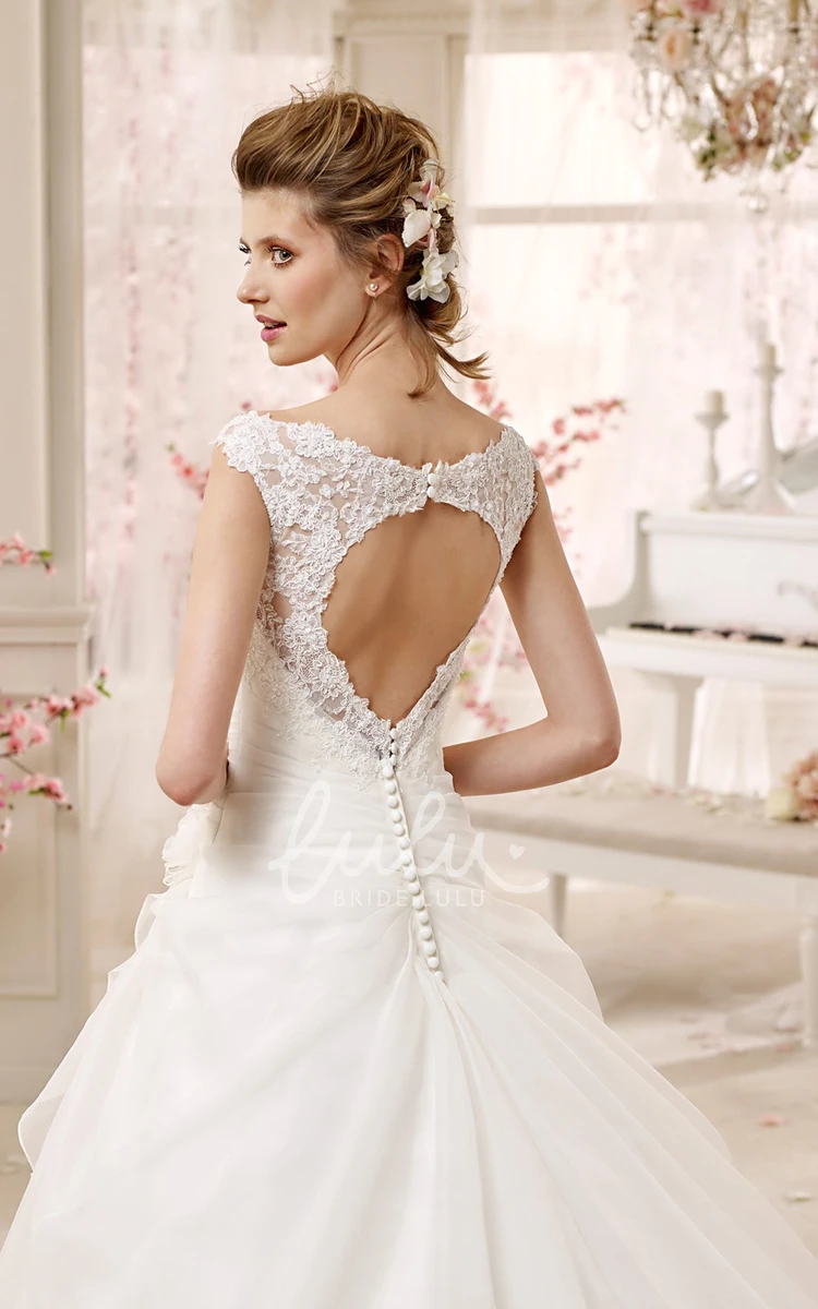 A-line Wedding Dress with Pleated Waist and Key-hole Back Sweetheart Ruching Style