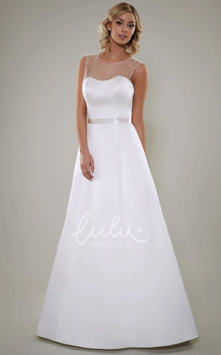 Beaded Satin A-Line Wedding Dress with Illusion Back