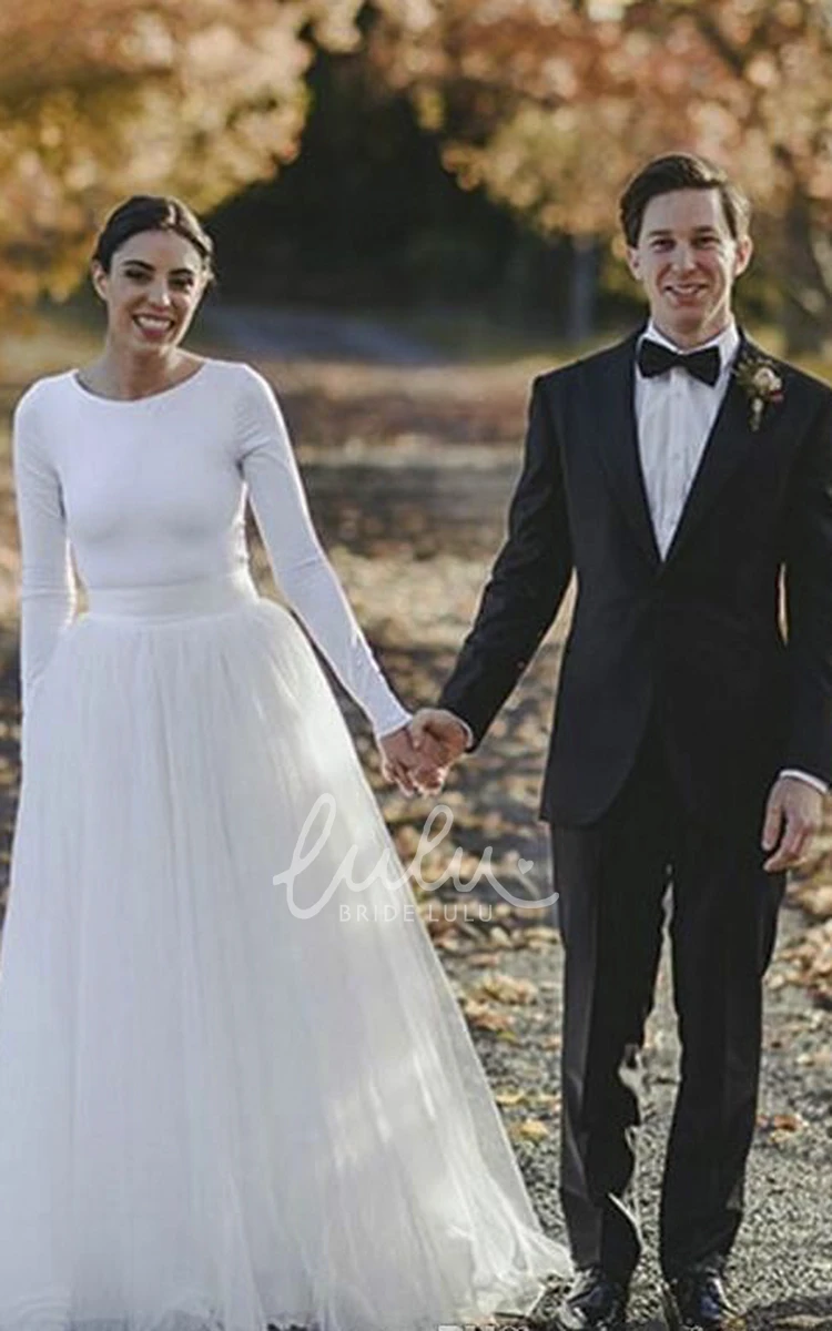 Modest Long Sleeve Bridal Gown with Fitted Jersey and Tulle