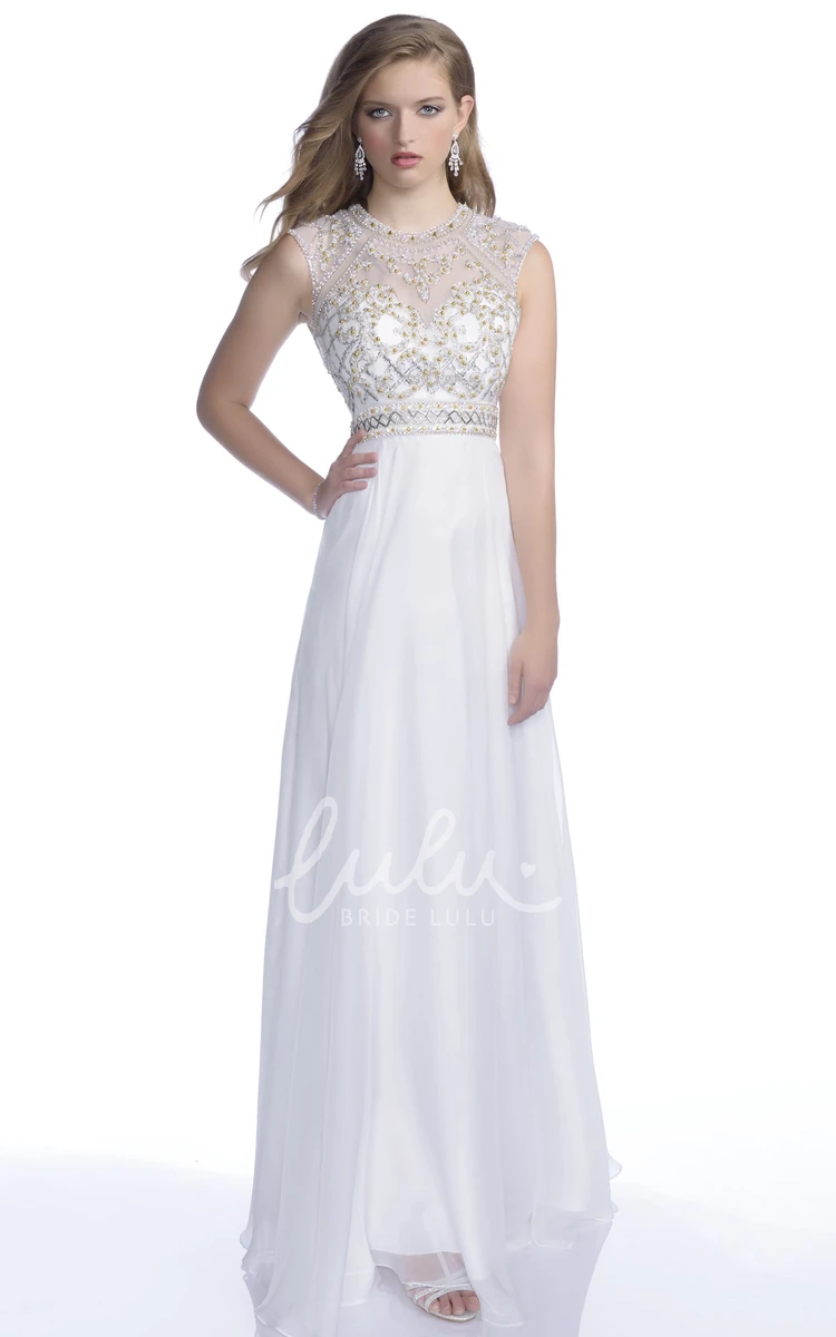 Crystal Bodice A-Line Chiffon Prom Dress with Jewel Neckline