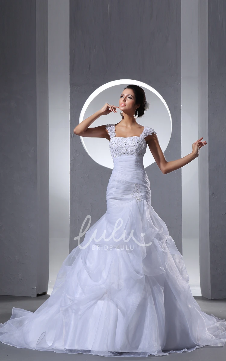 A-Line Organza Ruffles Crystal Wedding Dress