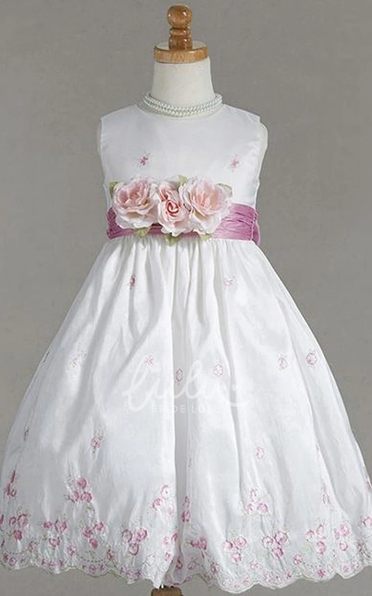 Embroidered Taffeta Tea-Length Flower Girl Dress Modern Dress for Girls