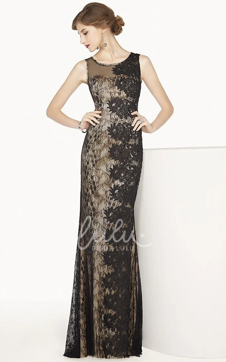Sheath Lace Long Prom Dress with Illusion Scoop Neckline Sleeveless