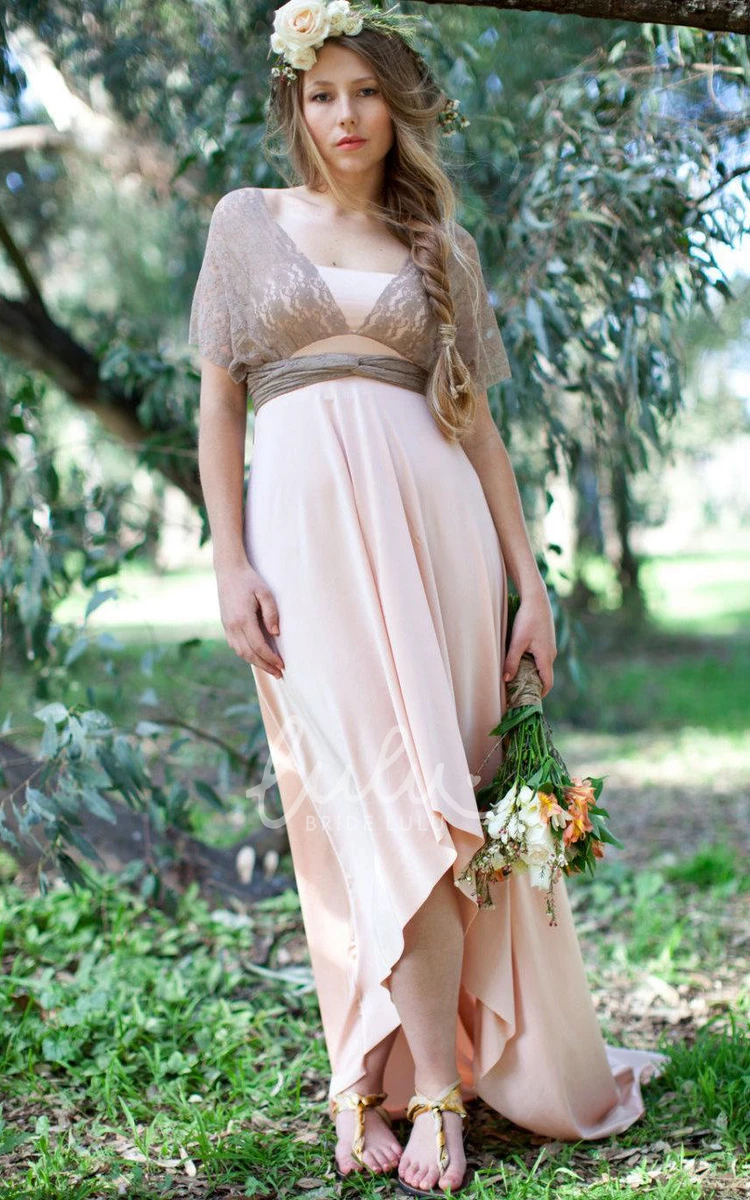 Mocha Lace High-Low Bridesmaid Dress with Unique Hemline