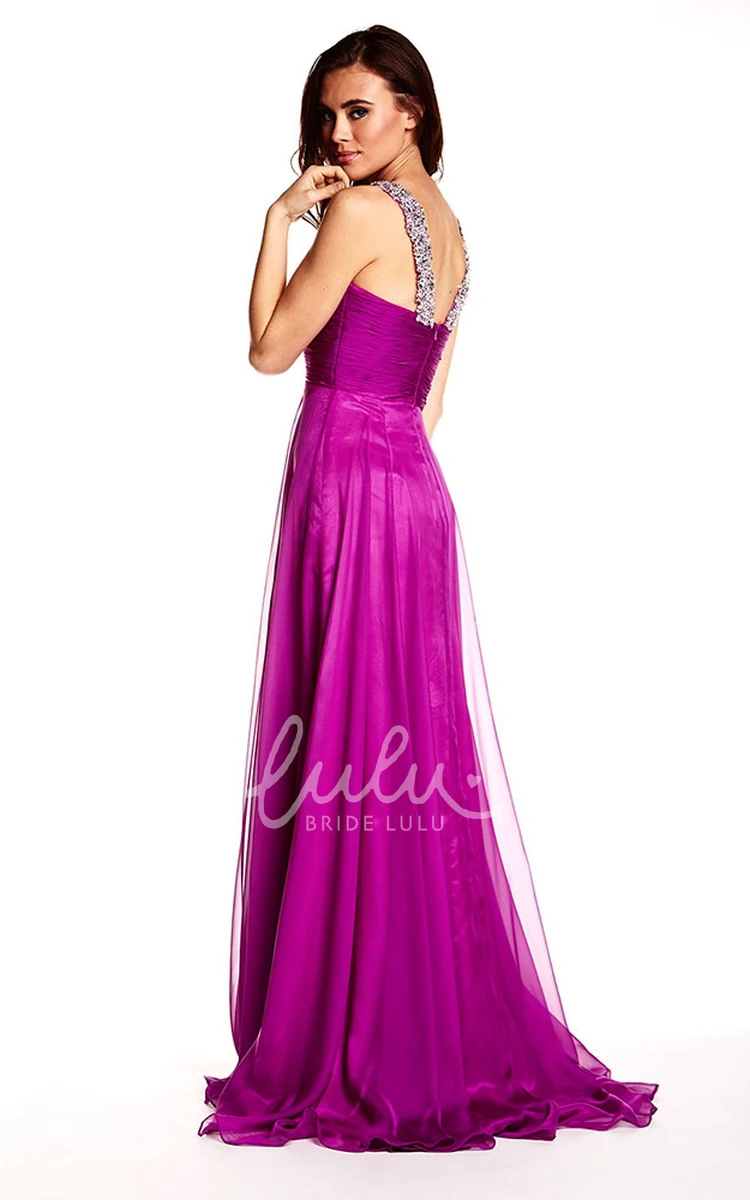 Floor-Length Strappy Sleeveless Chiffon Prom Dress with Beading Flowy Prom Dress