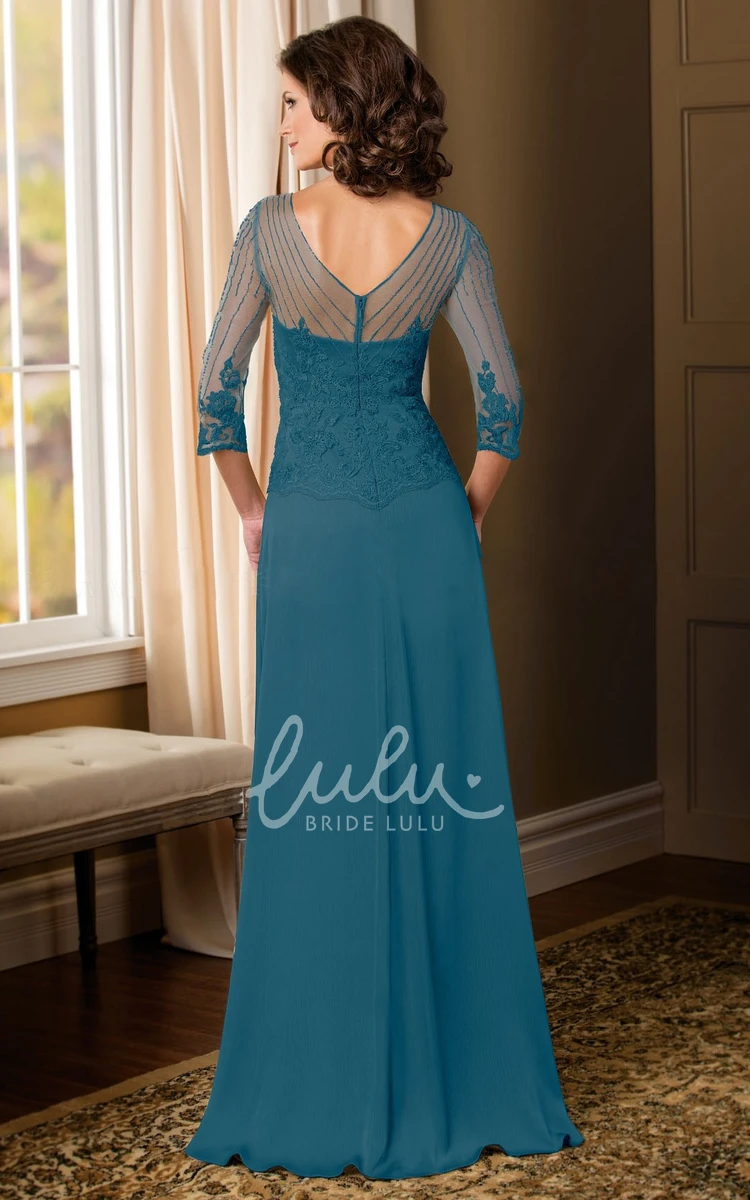 Sheath Chiffon Mother of the Bride Dress with Illusion Sleeves and Waist Jewelry
