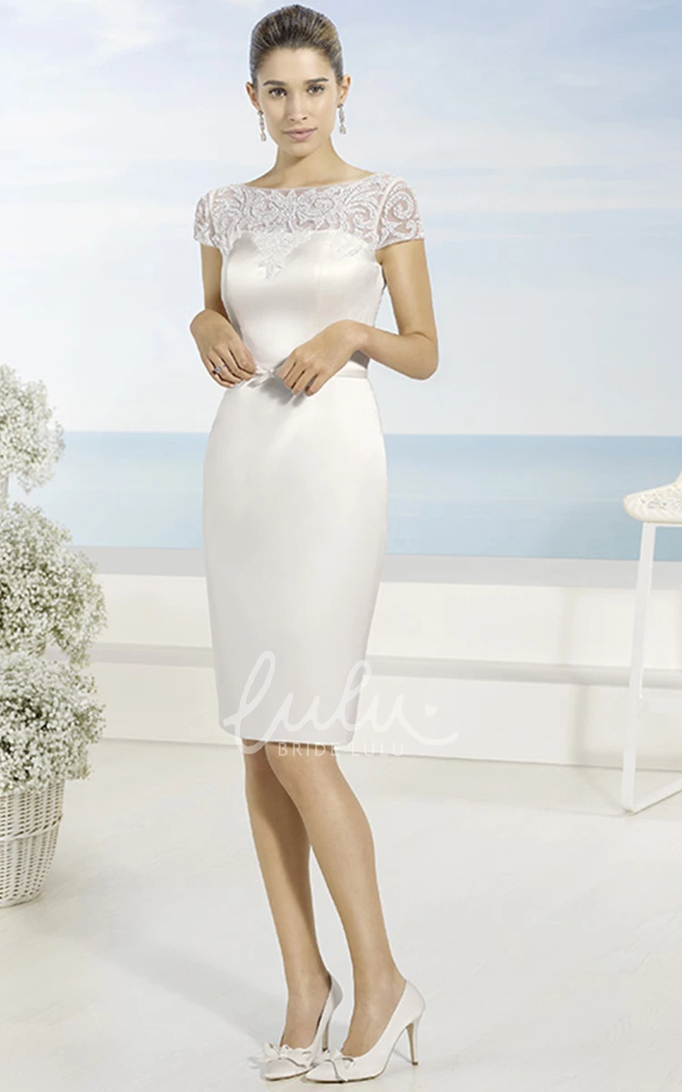 Short Satin Pencil Wedding Dress with Bateau Neckline