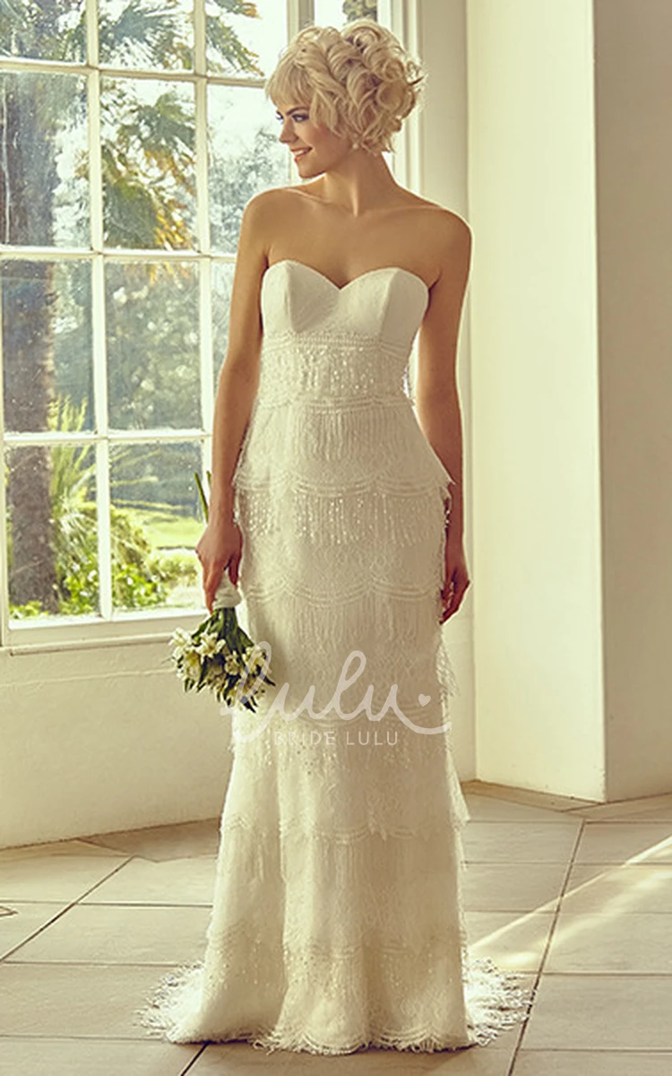 Lace Tiered Sweetheart Wedding Dress with Brush Train Floor-Length