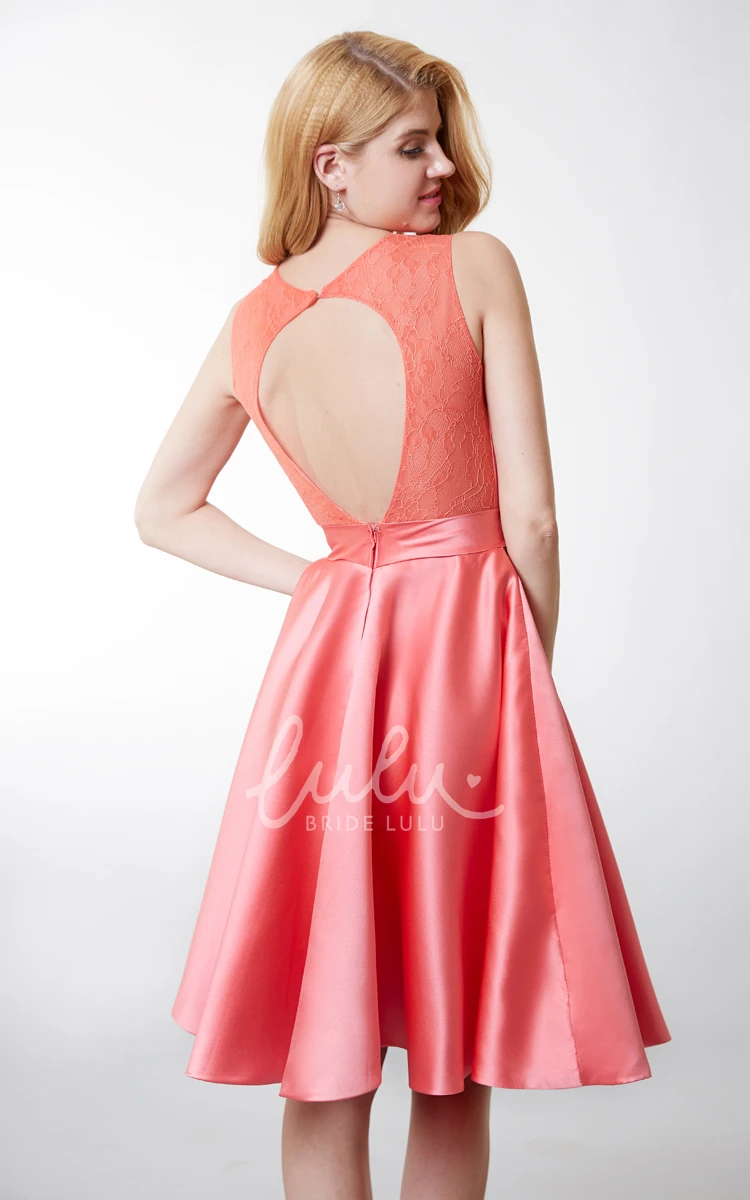 Sleeveless A-line Satin Dress with Keyhole Glamorous Prom Dress