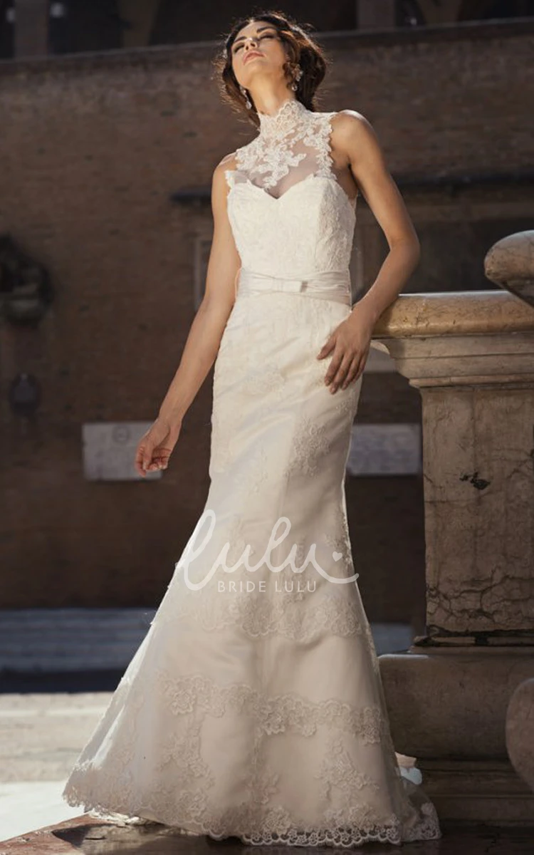 Sleeveless High-Neck Lace Sheath Wedding Dress Elegant and Unique