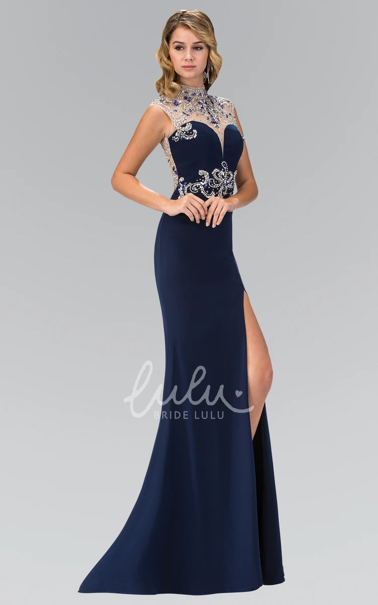 Classy Sheath Jersey Dress with Bateau Neckline and Beading for Bridesmaids