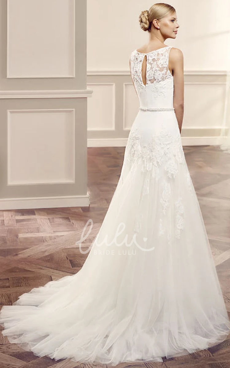 Bateau Maxi Tulle Wedding Dress with Illusion Back A-Line Sleeveless