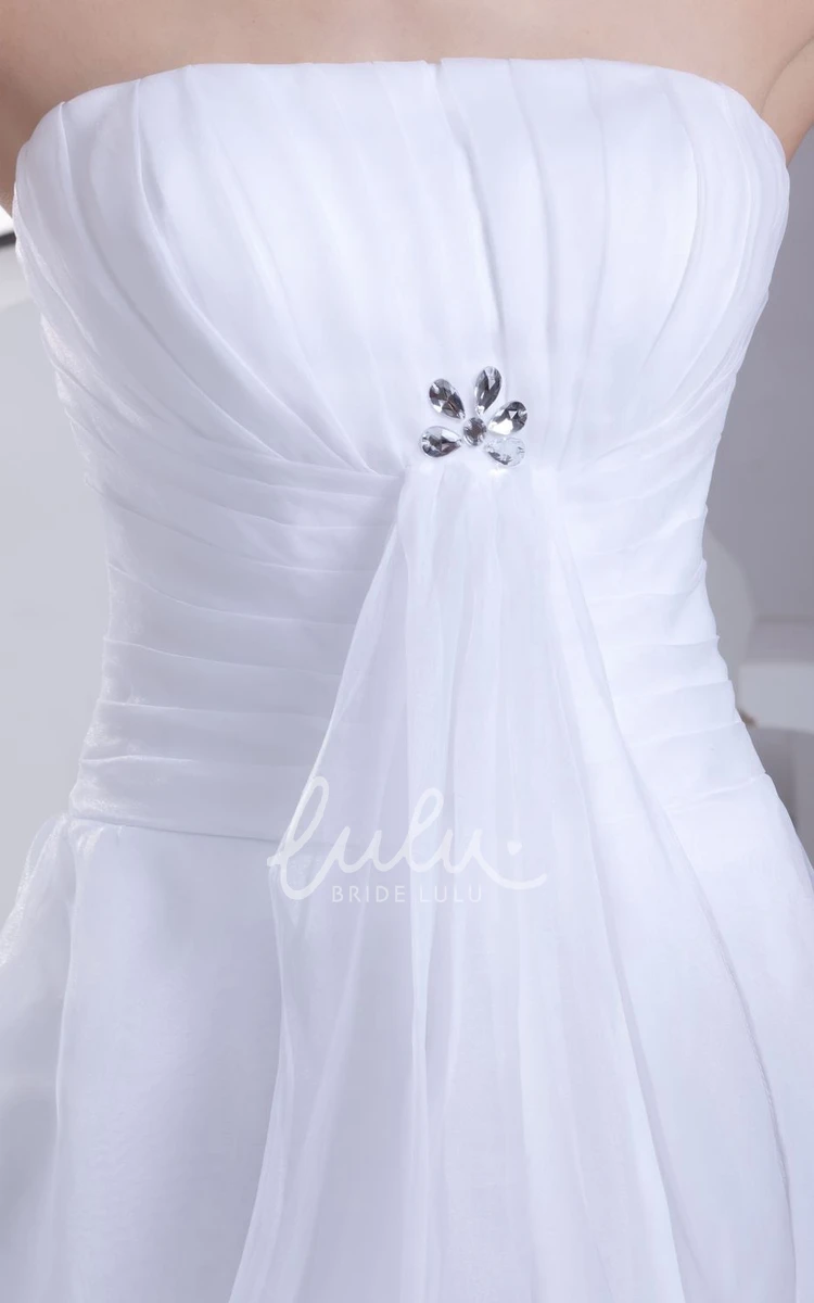 Chiffon A-Line Wedding Dress With Ruching Broach and Strapless Neckline