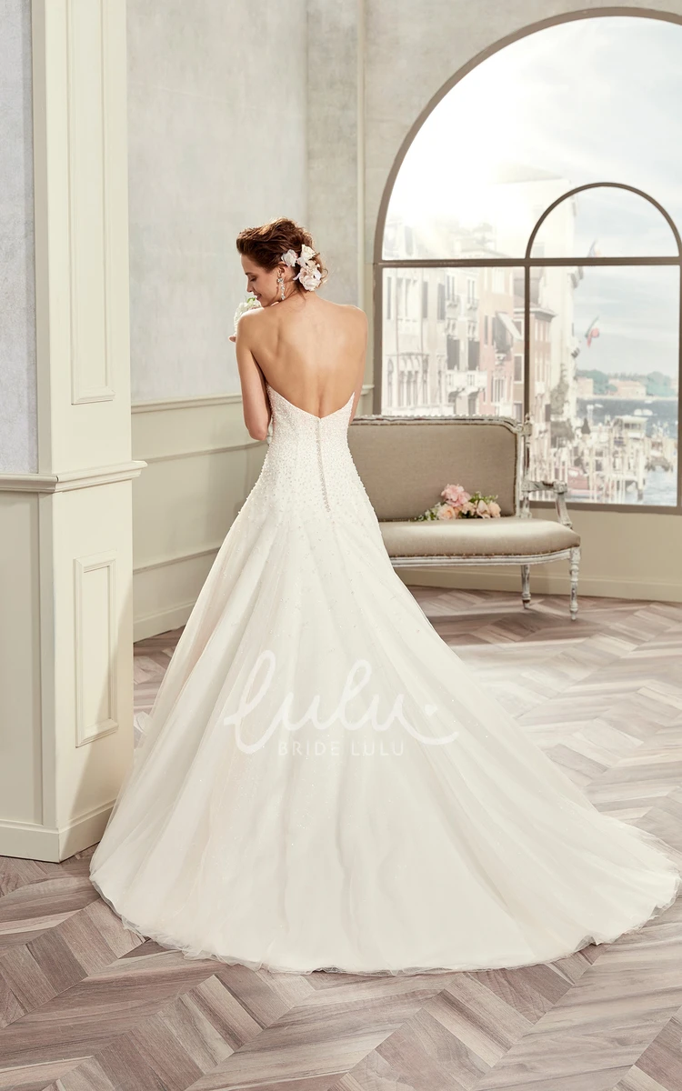 A-Line Open Back Wedding Dress with Beaded Bodice and Sweetheart Neckline