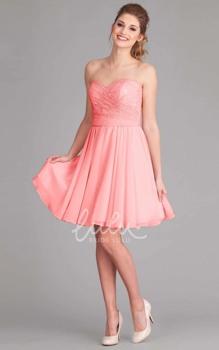 Sweetheart Lace Chiffon Bridesmaid Dress A-Line Mini Sleeveless Unique Dress