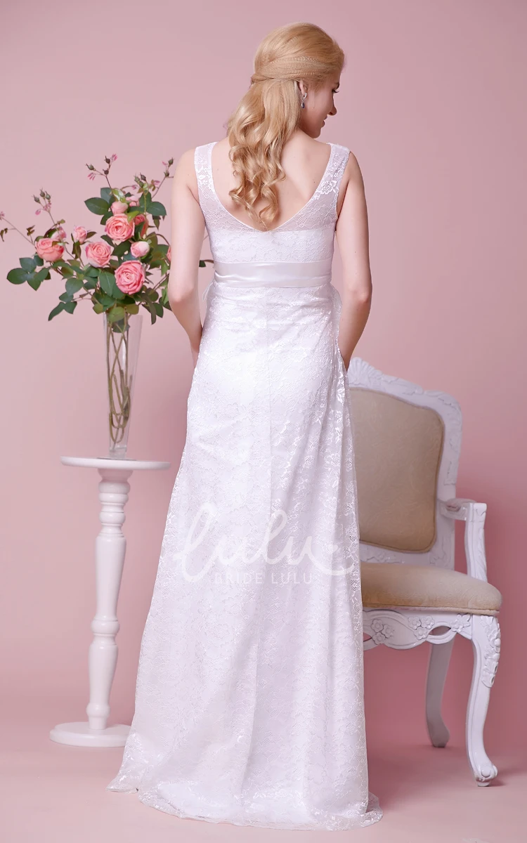 Lace Cap-Sleeved Maternity Wedding Dress with Bateau Neck and Satin Bow