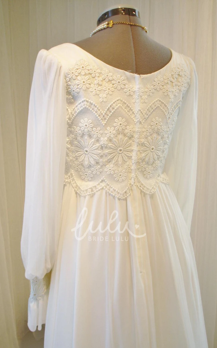 Vintage Chiffon and Lace Wedding Dress Unique Long Sleeve Bridal Gown