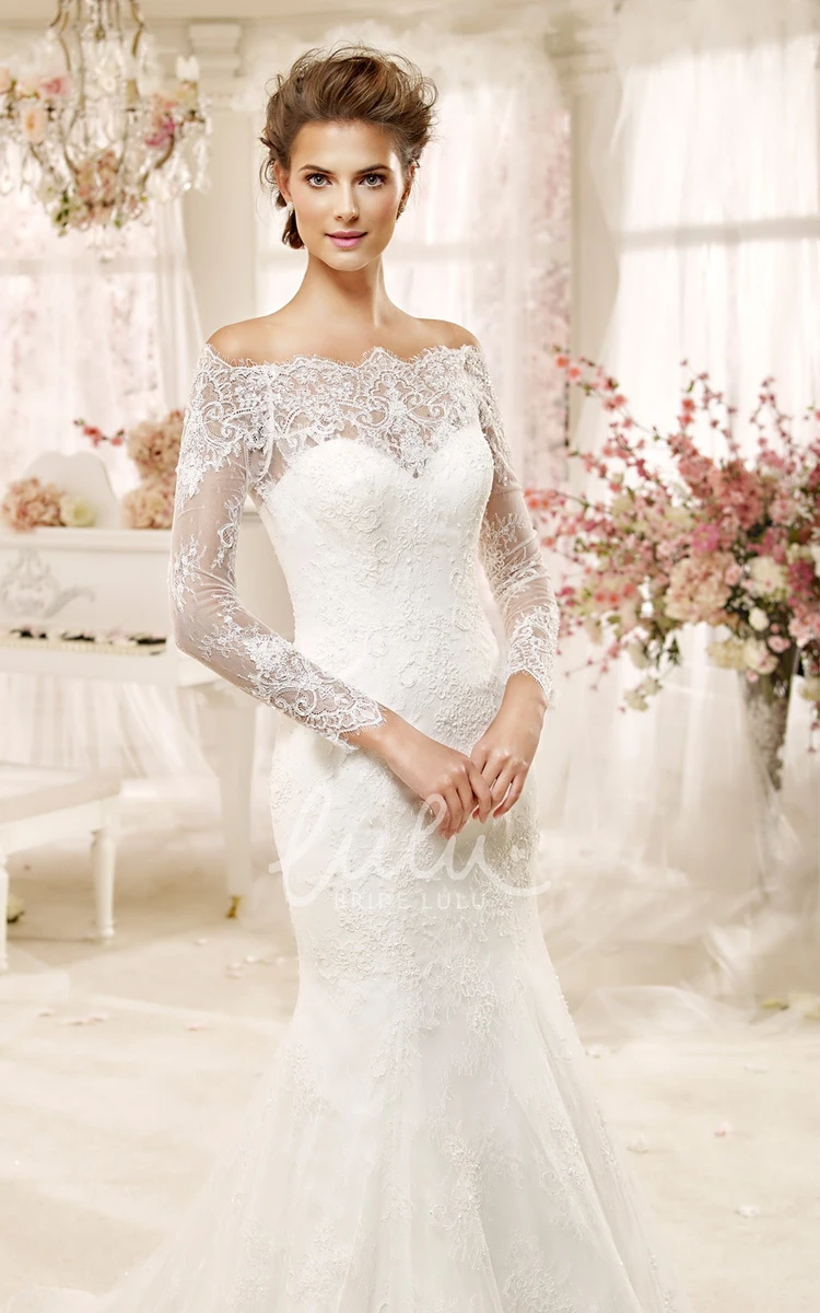 Illusive Long Sleeve Off-Shoulder Wedding Dress with Sheath Silhouette