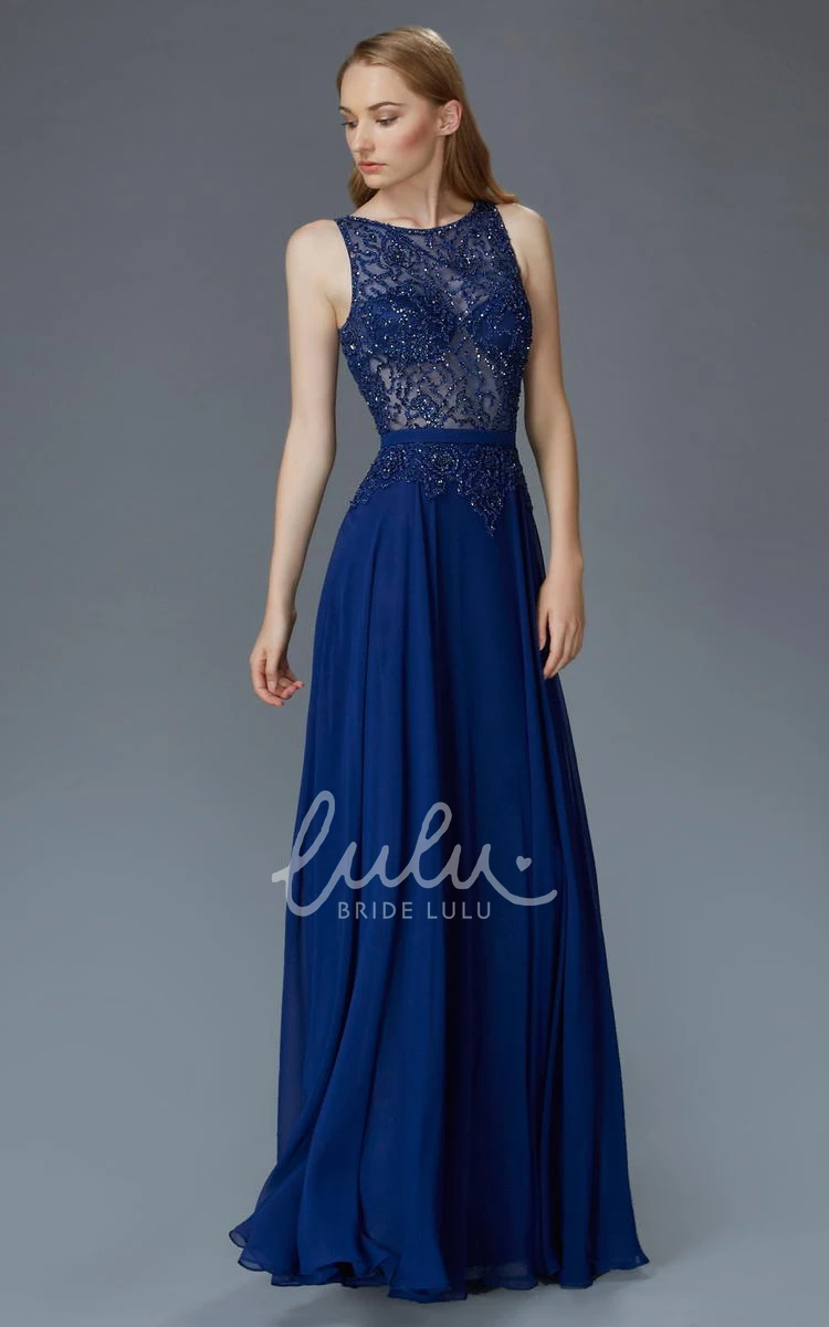 Sleeveless Chiffon A-Line Dress with Beading and Pleats Flowy Bridesmaid Dress