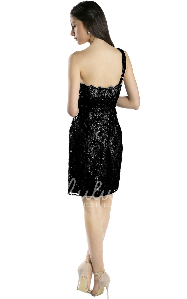 Appliqued Lace One-Shoulder Bridesmaid Dress Multi-Color Short Sleeveless Straps Convertible