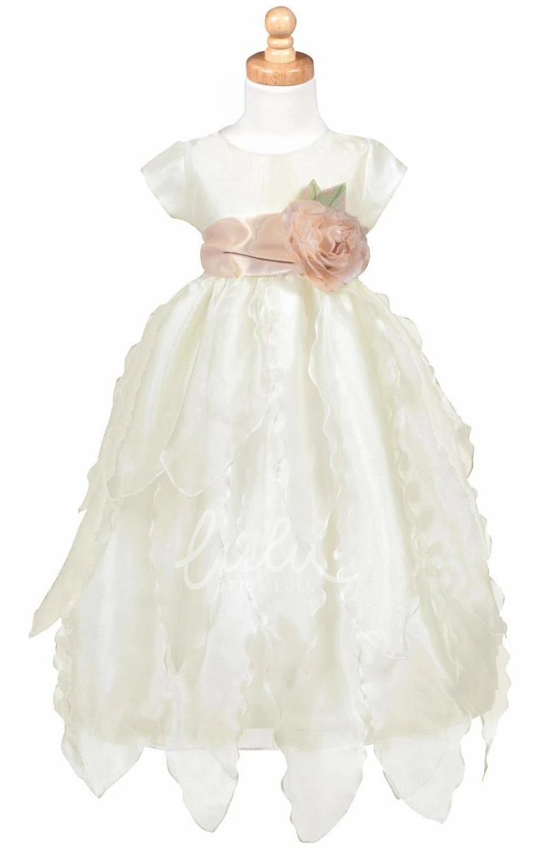 Organza&Taffeta Cap-Sleeve Tiered Flower Girl Dress Country and Flowy