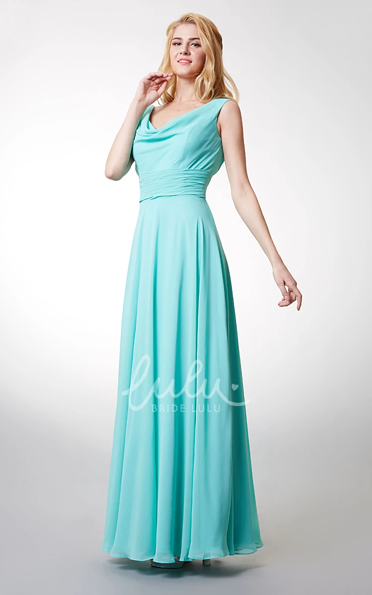 Chiffon Bridesmaid Dress with Low-v Back and Ruched Waist