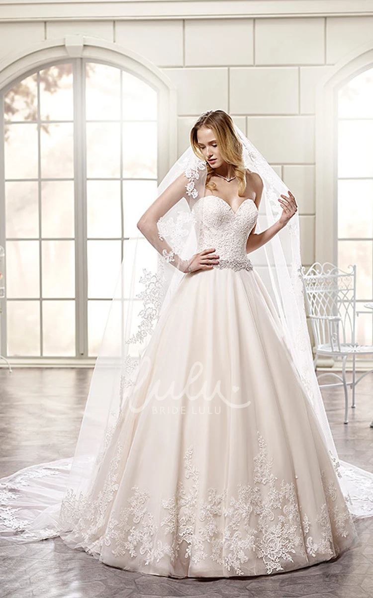 Jeweled Tulle & Lace Wedding Dress Sweetheart Ball Gown