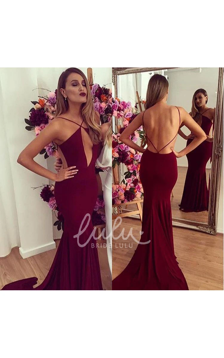 Burgundy Mermaid Prom Dress with Backless Design