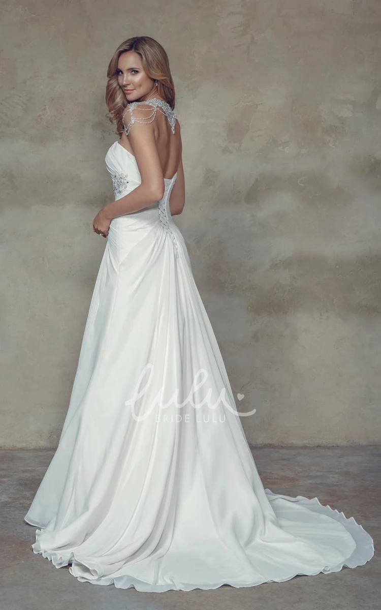 Beaded Criss-Cross A-Line Wedding Dress Long Sweetheart Bridal Gown with Corset Back