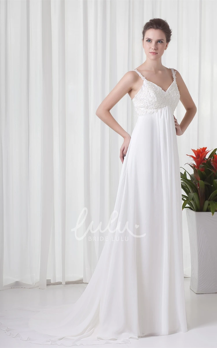 Maternity Formal Dress with Empire Chiffon and Appliques Spaghetti-Strap