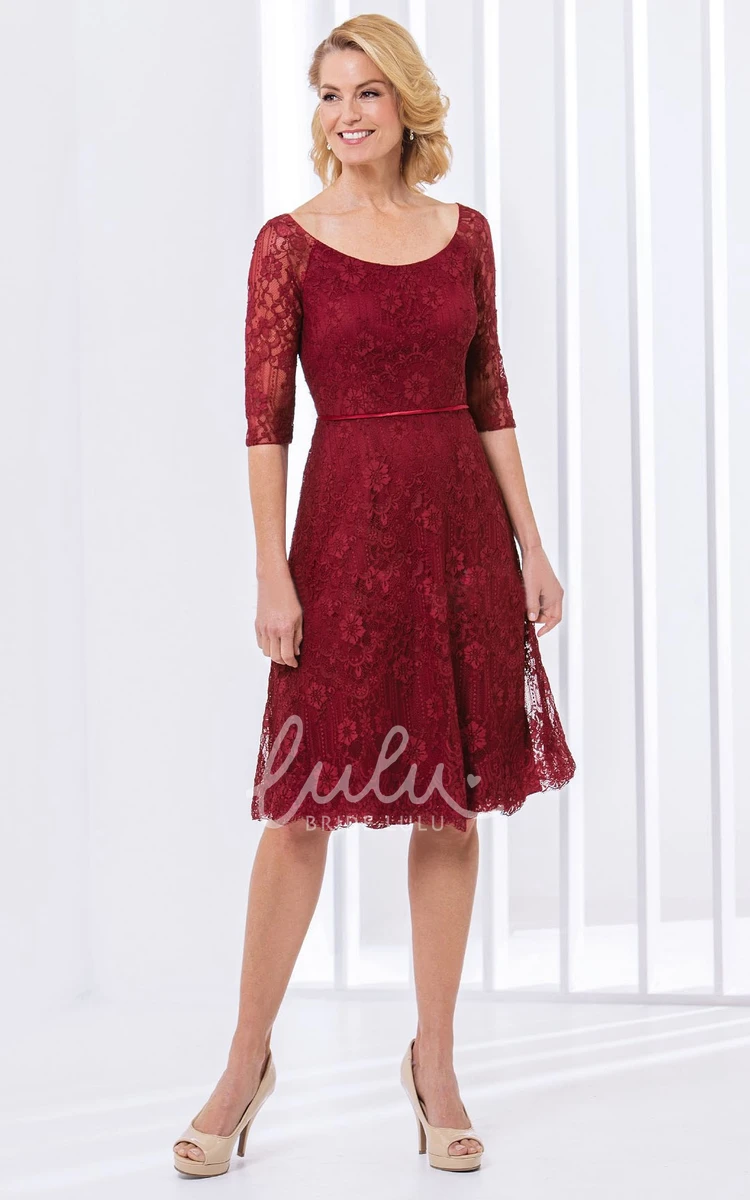 Knee-Length A-Line Mother Of The Bride Dress Half-Sleeve Lace Scoop Neck