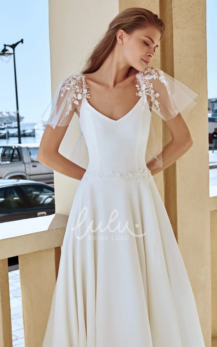 Satin A-line Queen Anne Wedding Dress with Ruching Bohemian & Timeless