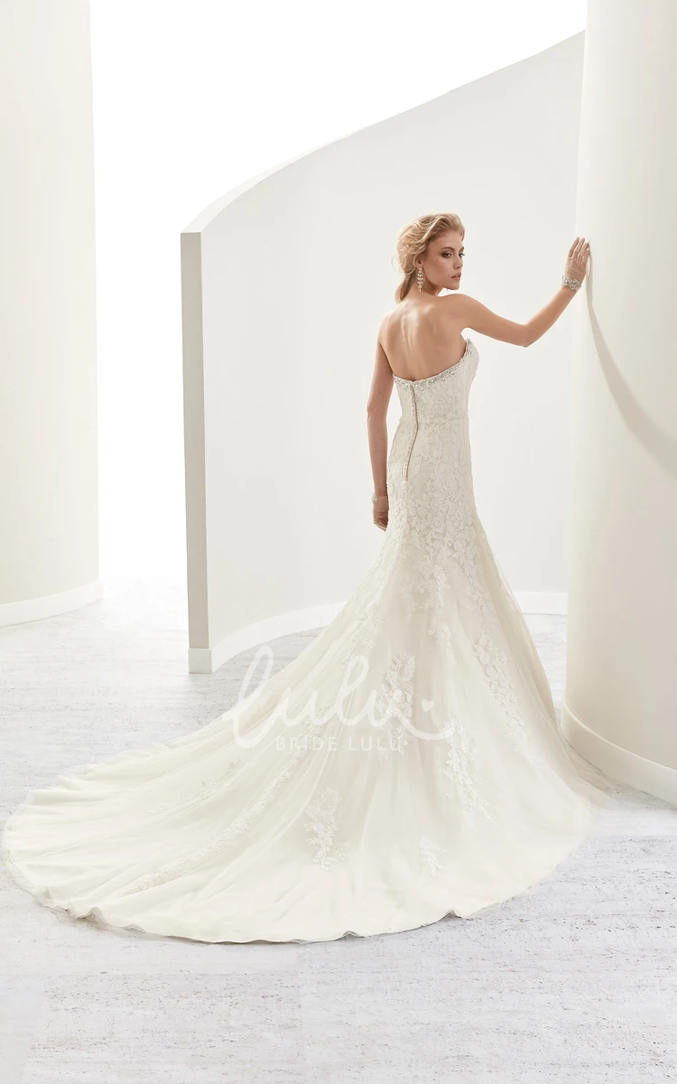 Lace Wedding Dress with Beaded Appliques and Court Train