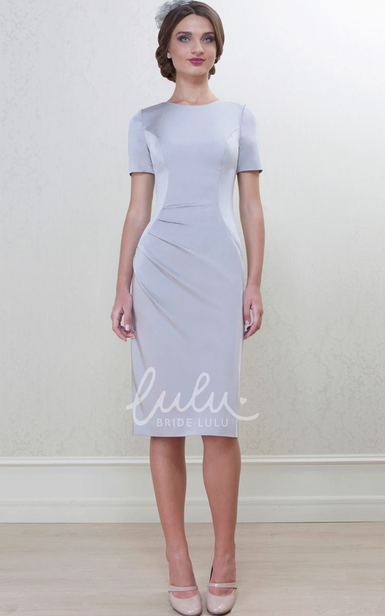 Caped 3-4 Sleeve High Neck Knee-Length Satin Mother Of The Bride Pencil Dress