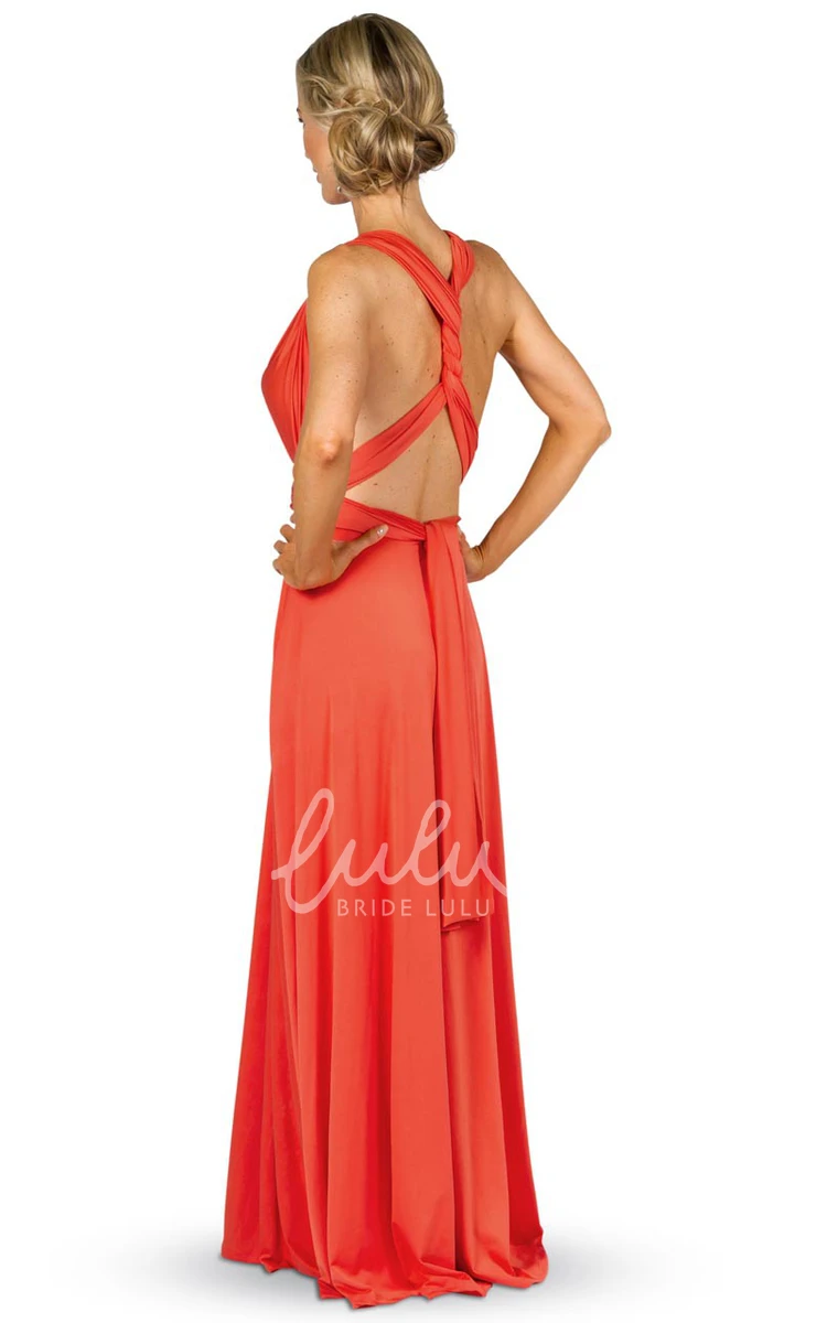 V-Neck Sleeveless Convertible Bridesmaid Dress Maxi Chiffon with Ruching