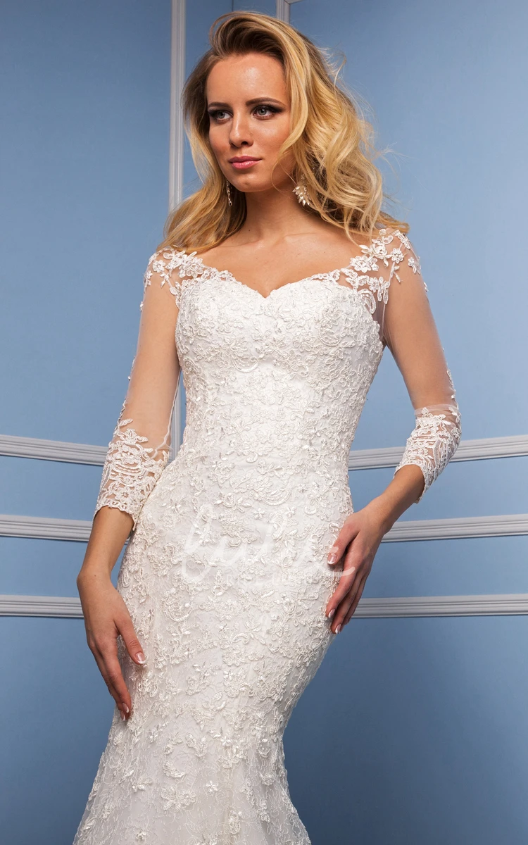 V-Neck Lace Wedding Dress with Chapel Train Mermaid Style