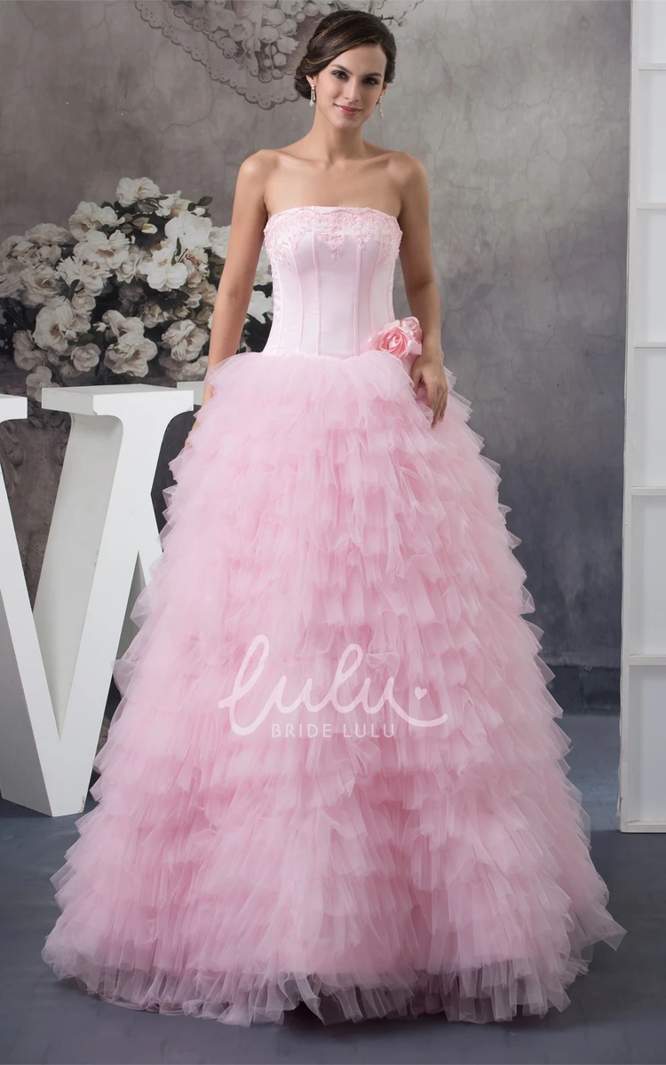 Ruffled Tulle Ball Gown Quinceanera Dress with Bolero Strapless Formal Dress