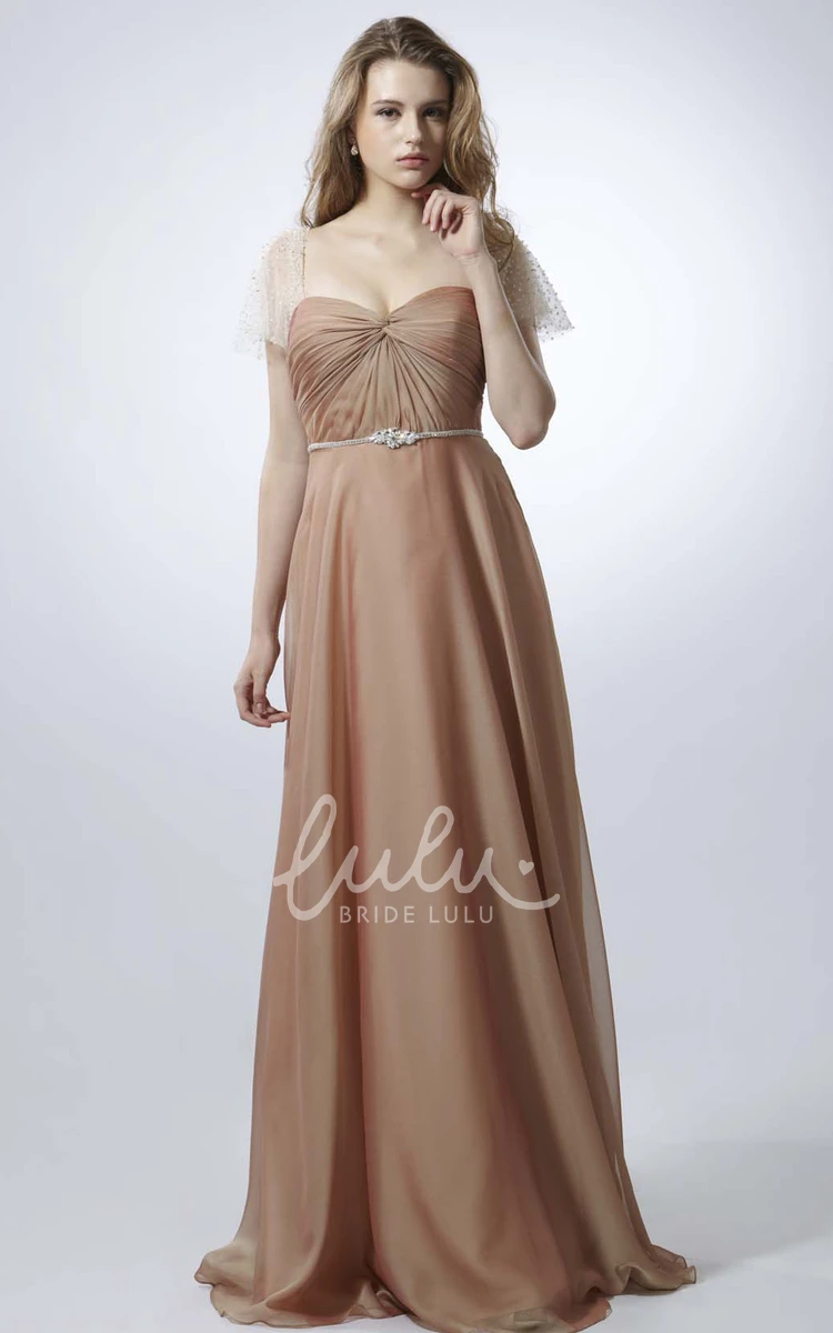 Sweetheart Cap Sleeve Chiffon Maxi Prom Dress with Criss-Cross Elegant Women's Dress