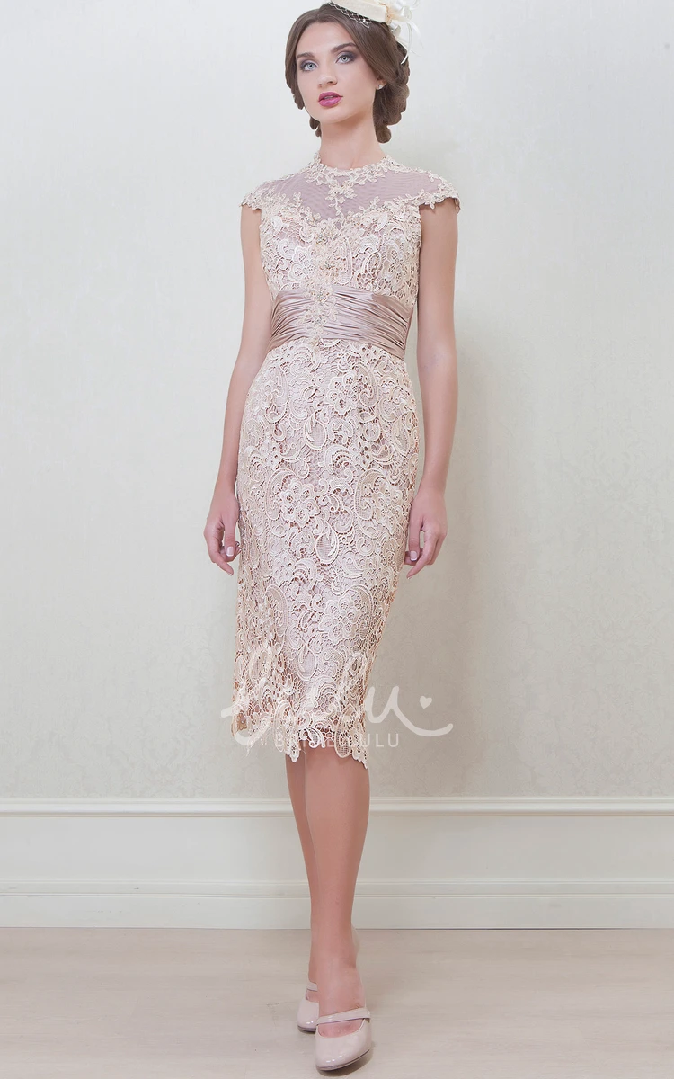Lace Appliqued High Neck Knee-Length Mother Of The Bride Pencil Dress