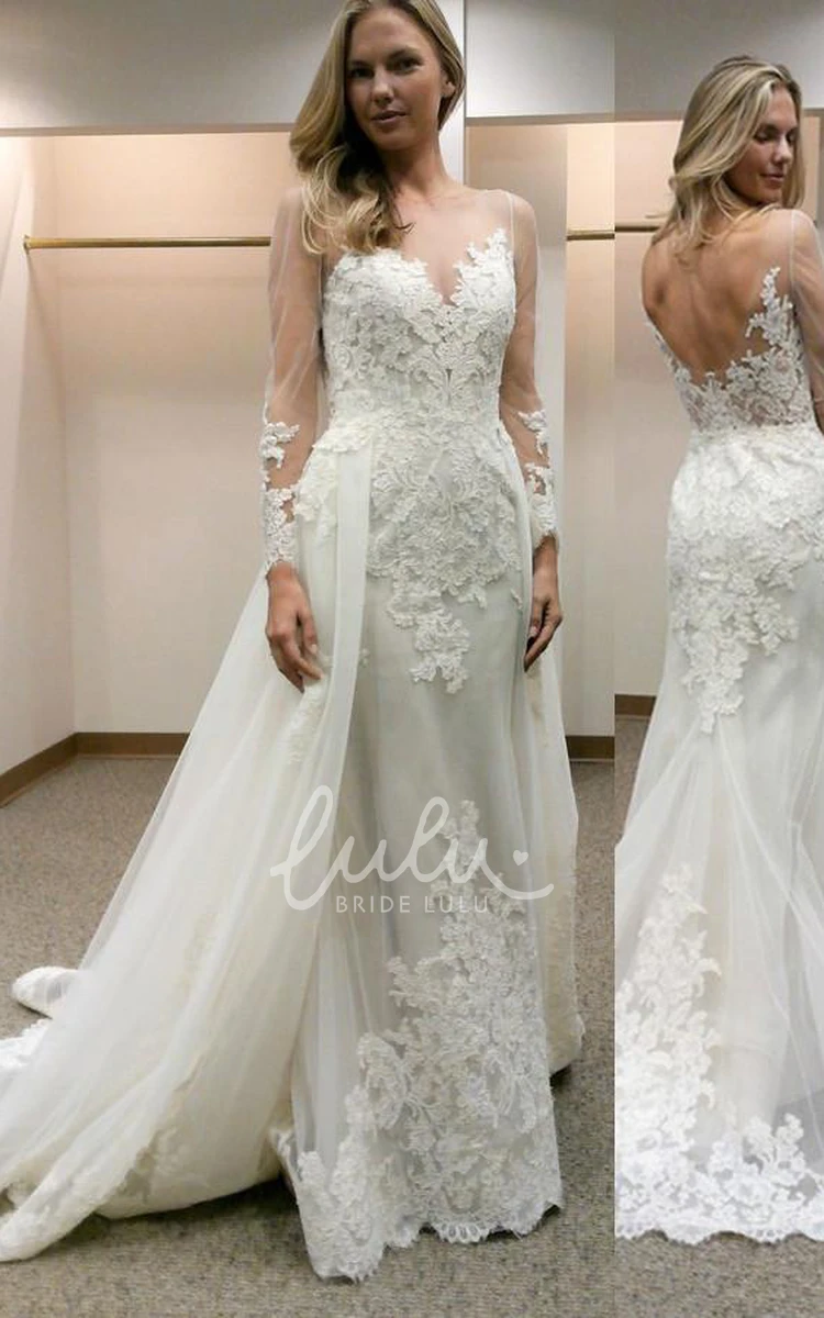 Lace Tulle A-Line Wedding Dress with Low-V Back