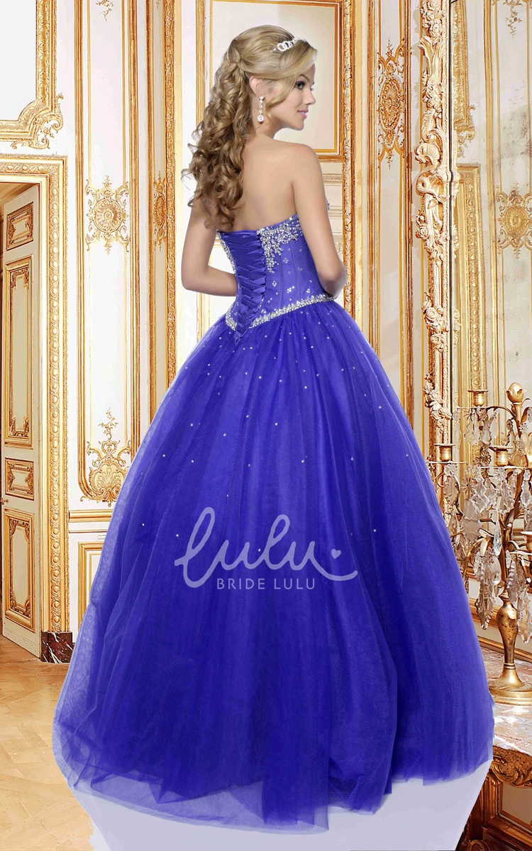 Cap Sleeve Tulle Ball Gown with Crystal Detailing and Ruffles Bridesmaid Dress