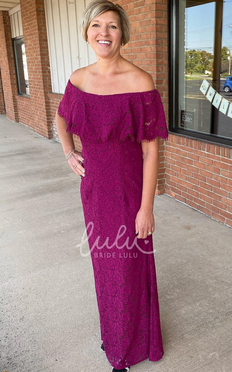 Off-the-Shoulder Lace Sheath Dress with Open Back Mother of the Bride Dress