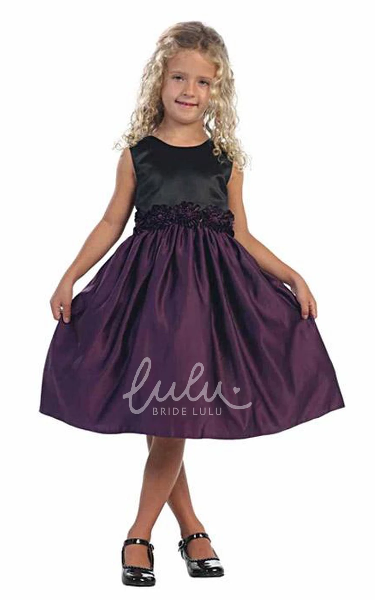 Tiered Satin Flower Girl Dress Knee-Length Casual Dress