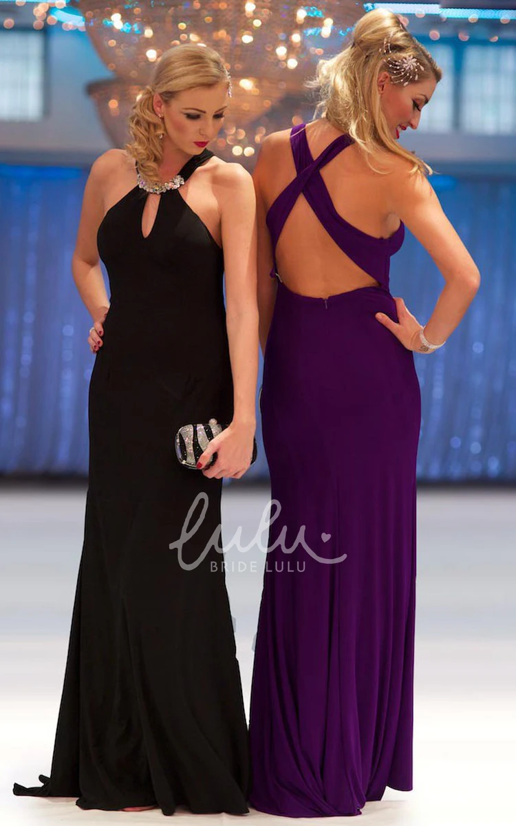 Sleeveless Scoop-Neck Jersey Prom Dress Floor-Length Sheath