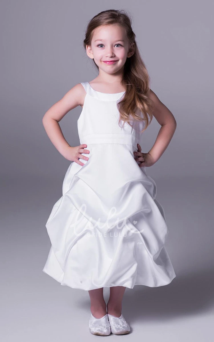 Satin A-Line Pick-Up Flower Girl Dress Scoop-Neck Sleeveless Tea-Length