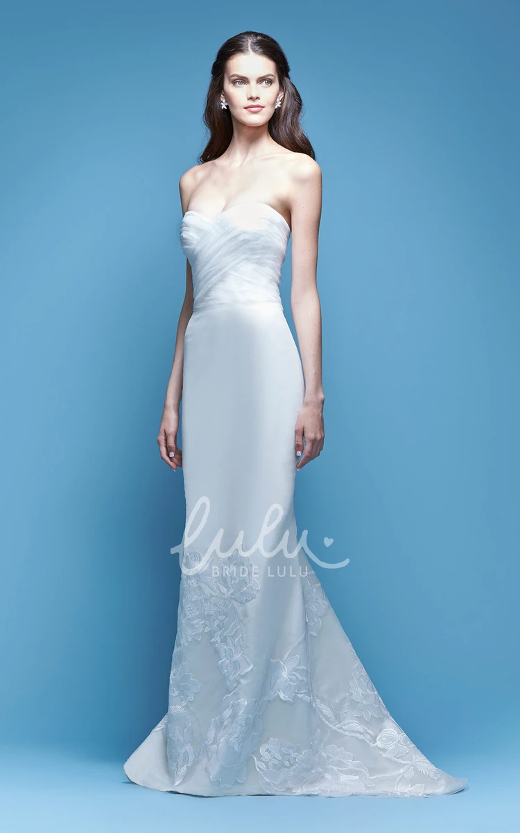 Strapless Embroidered Tulle and Satin Wedding Dress Unique Bridal Gown