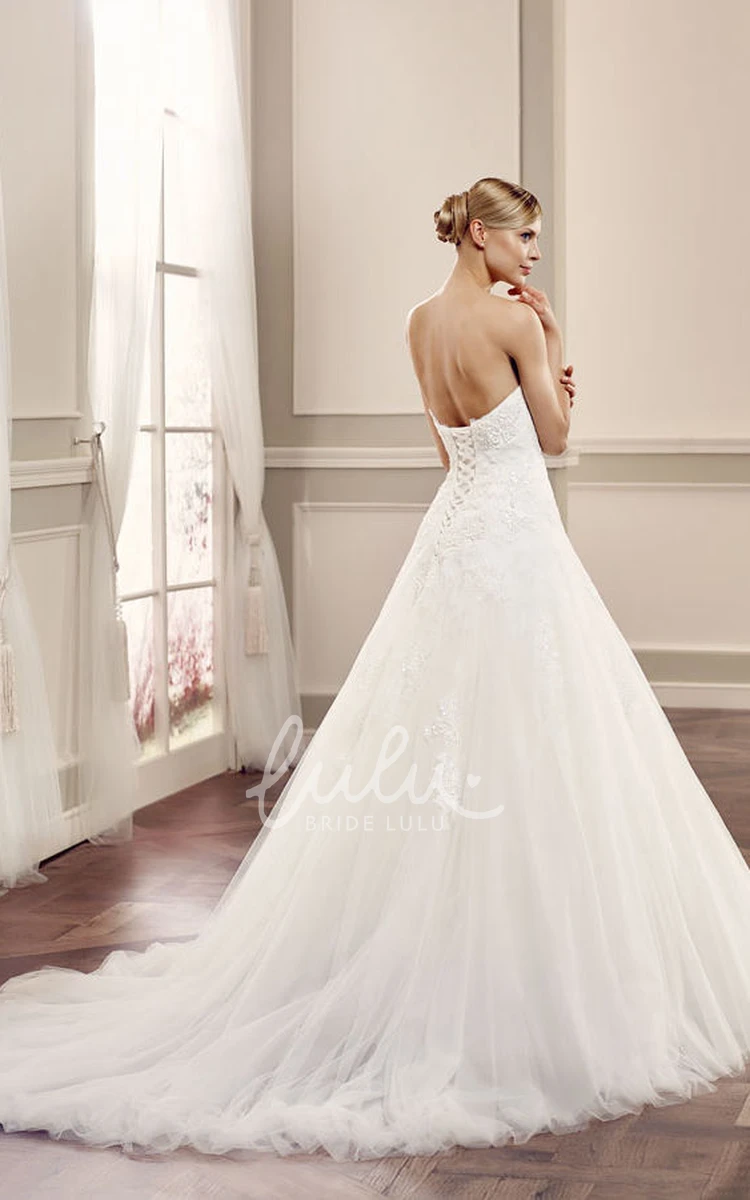 Long Tulle Wedding Dress with Appliques & Corset Back A-Line Sweetheart